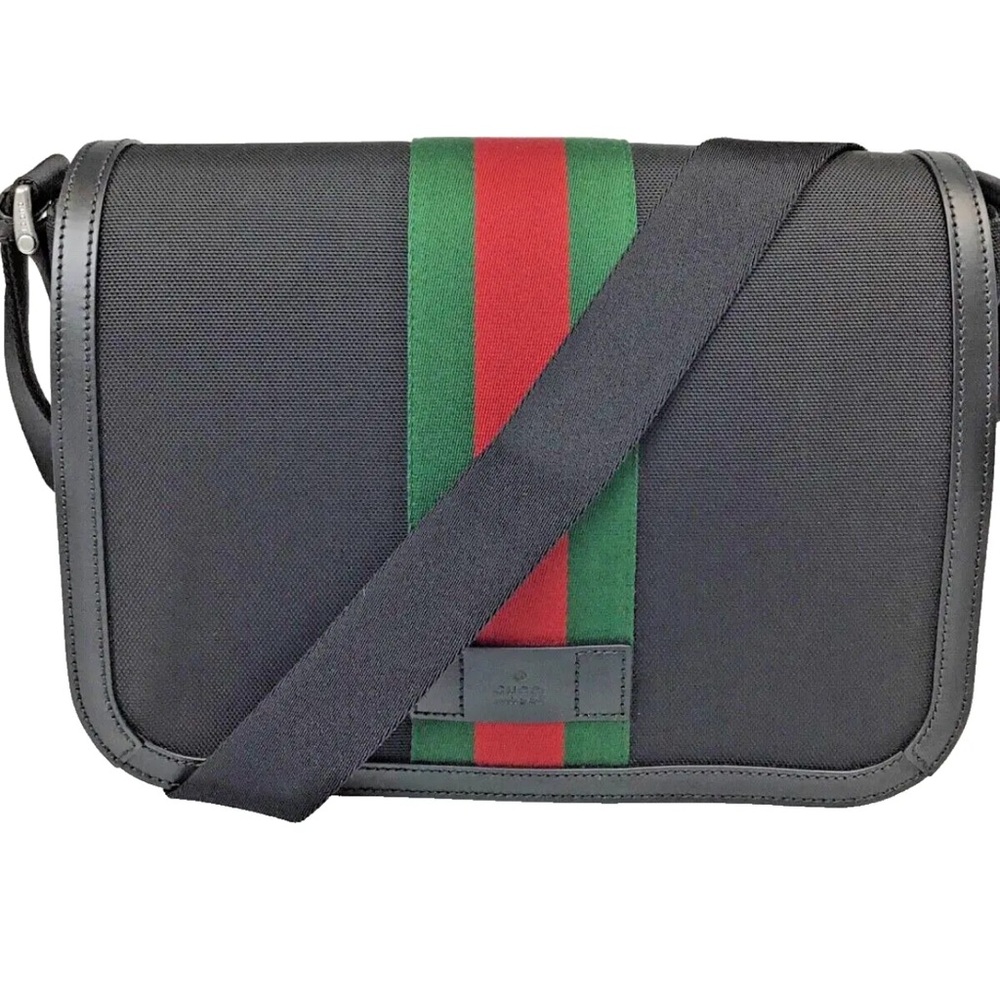 Gucci Shoulder Stripe Black Canvas Messenger Bag - Picture 2 of 10